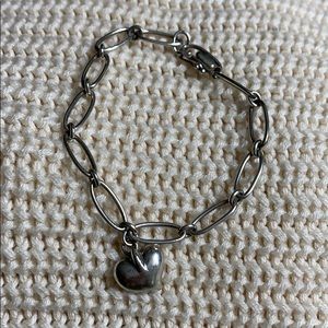 Tiffany chain link bracelet w heart charm, silver